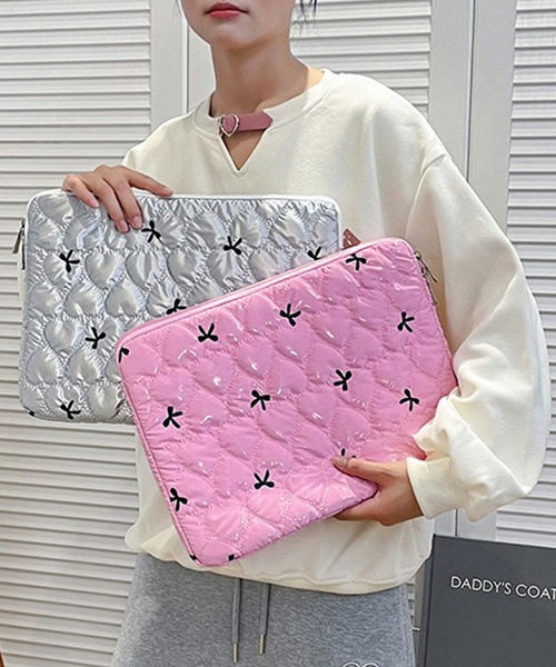 タブレットケース リボン柄パールキルティングPC/iPadケース