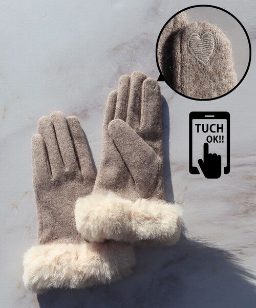 Tiaclasse 手袋 「スマホタッチ可」ファー付きスエードグローブ