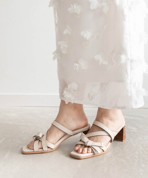 RANDA（ランダ） サンダル アシンメトリーリボンミュールサンダル