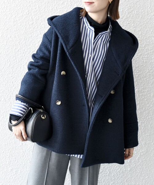 SHIPS any アウター any: ナッピング フード ショート コート