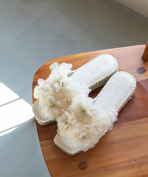 RANDA（ランダ） サンダル シフォンフラワーミュールサンダル