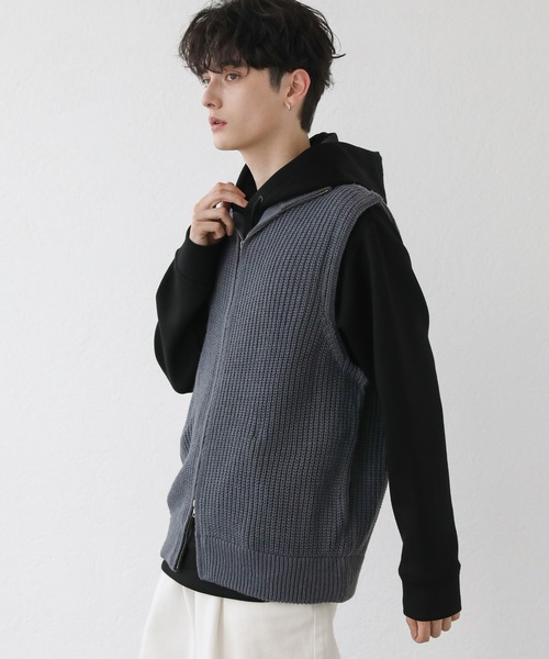 ASTRONOMY ベスト ジレ ダブルジップ畦編みドライバーズニットベスト