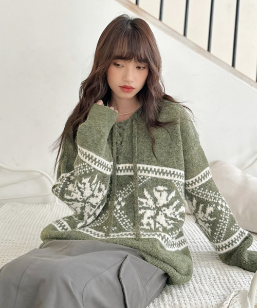 ニット セーター 「Good Riddance」フード付き ノルディック プル