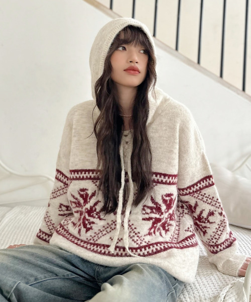 ニット セーター 「Good Riddance」フード付き ノルディック プル