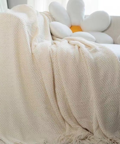 ブランケット ワッフル編み フリンジ ニットブランケット : ZOZOTOWN