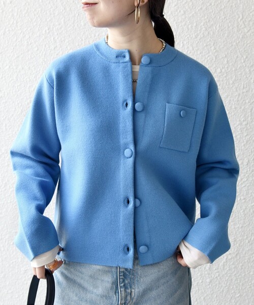 SHIPS any カーディガン any:「手洗い可能」ミラノリブ ノーカラー