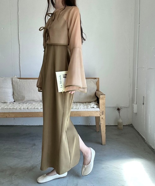 LAUIR（ラウアー） ワンピース フレアスリーブシアーボレロ＋スリット