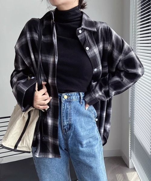 ブラウス シャツ ルーズシルエット チェックシャツ 長袖 / 10色展開