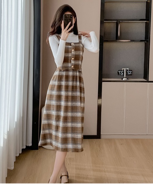 gossip!ロサンゼルス ワンピース Y2K チェック柄スイッチングロング