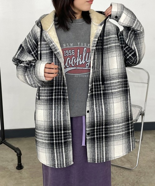 CRB ブラウス シャツ 裏ボアフードチェックシャツ レディース