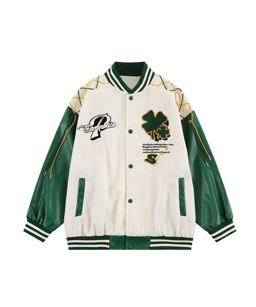 スタジャン 「HOOK」個性派・肩紐デザインワッペン刺繍スタジャン