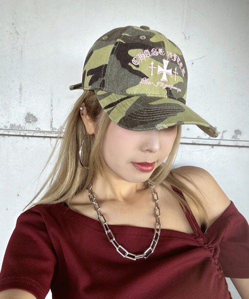 rire キャップ 帽子 迷彩柄刺繍クロスロゴキャップ レディース