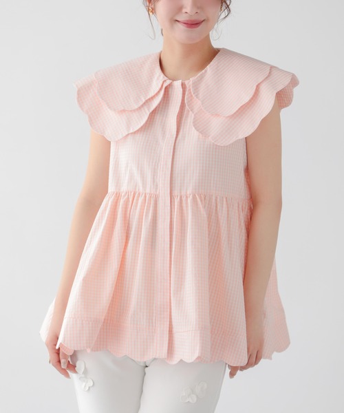 Fit more（フィットモア） ブラウス シャツ ダブルスカラップギンガム