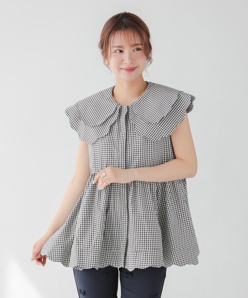 Fit more（フィットモア） ブラウス シャツ ダブルスカラップギンガム