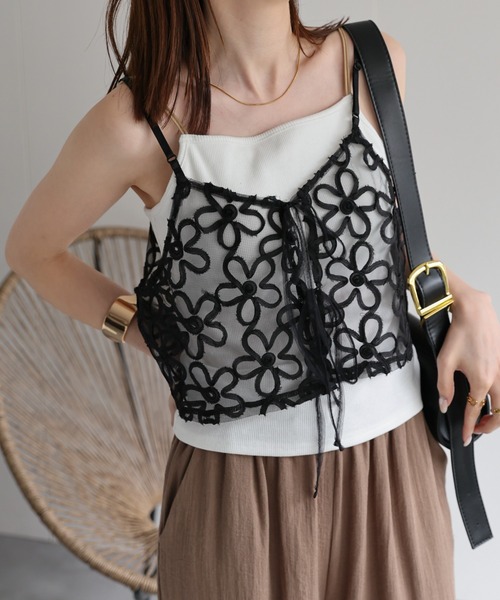 sakishimatokyo キャミソール 「前後2WAY」チュールコード刺繍ビスチェ