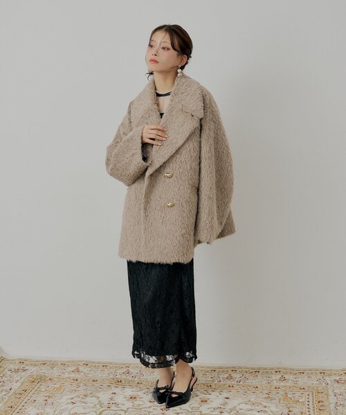 Chico（チコ） コート アウター 金ボタンシャギーミディジャケット