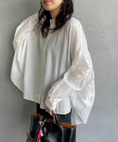 mizuiroind（ミズイロインド） ブラウス シャツ バックギャザー ワイド