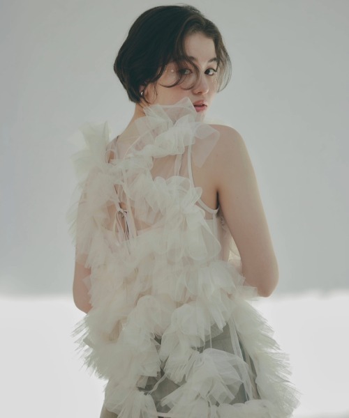 NOTRE emor（ノートルエモア） ブラウス シャツ asymmetry tulle tops