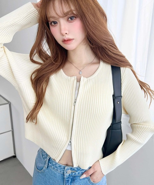 moment+ カーディガン 「累計販売数1万枚突破！」Wジップリブニット