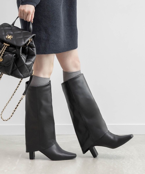 RANDA（ランダ） ブーツ 晴雨兼用 スクエアトゥゲートルロングブーツ