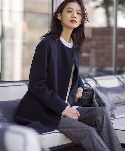 ブラウス シャツ 「洗える」BEZ C/Ny ドビーストライプ バンドカラー