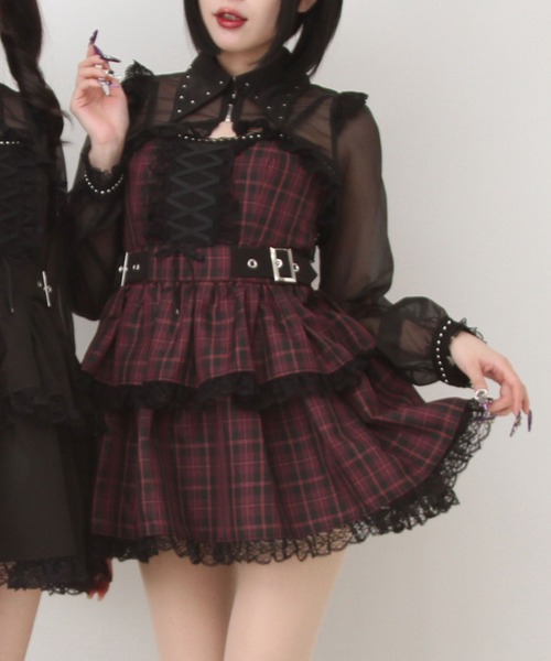 DearMyLove ワンピース スタッズジップシアーボレロレースフリルキャミ