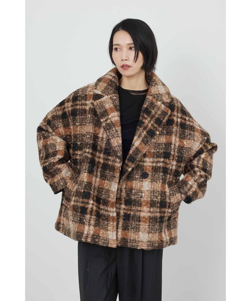 Limue ピーコート pコート チェック柄コート レディース : ZOZOTOWN