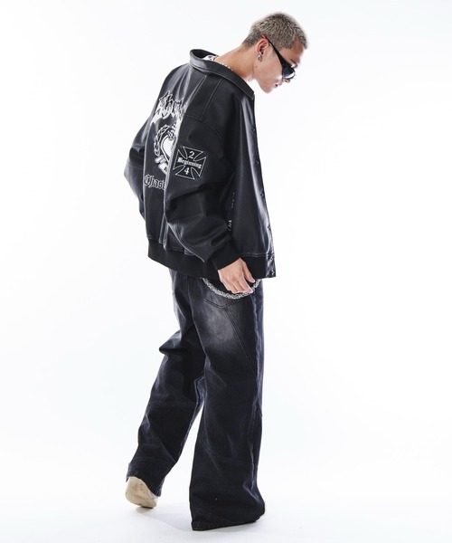 SHORT ROUND スタジャン SHORTROUND/PUグラフィックスタジャン メンズ