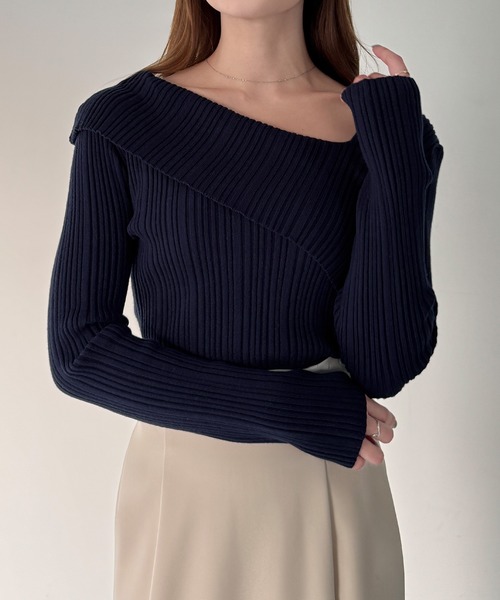 CENEA（セネア） ニット セーター アシンメトリーロールカラーニット