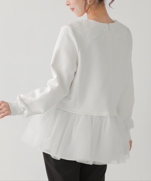 Fit more（フィットモア） レース衿裾ドッキングスウェット レディース