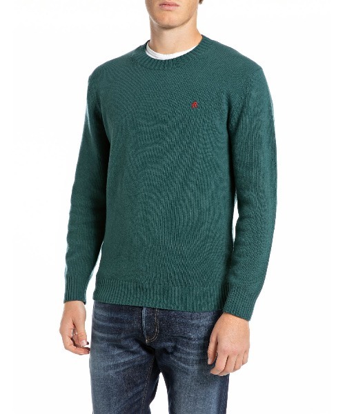 REPLAY（リプレイ） セーター ニット Rロゴ ラムブレンド ストレッチ