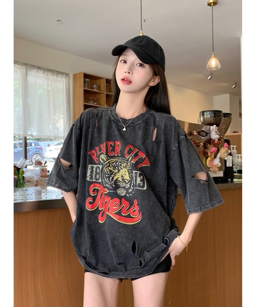 DEVICE（デバイス） tシャツ タイガー スカル 髑髏 プリントダメージ