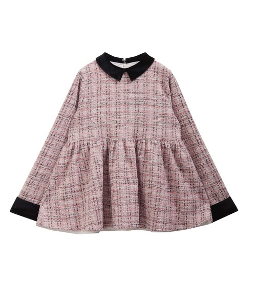 Fit more（フィットモア） ツイードベロアカラーペプラムトップス