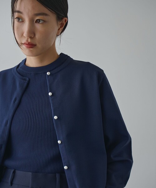 RONEL カーディガン ハイゲージパールボタンニットカーディガン