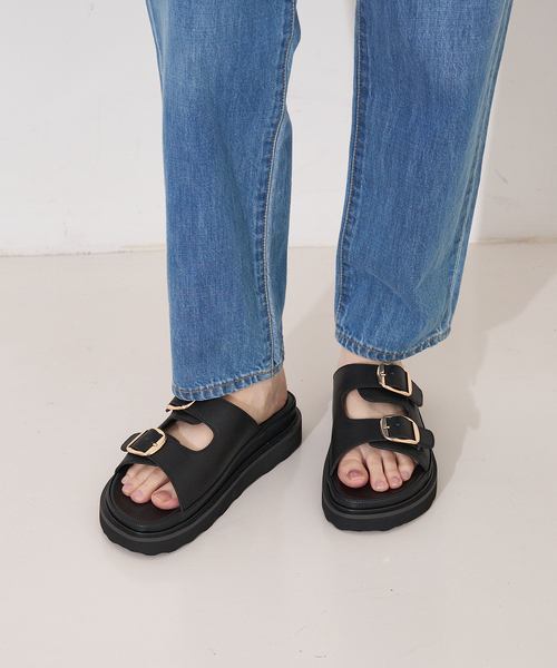 MOHI（モヒ） サンダル ダブルバックル レザーサンダル レディース