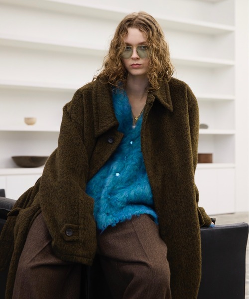 soerte ステンカラーコート コート Wool Blend Shaggy Over Coat