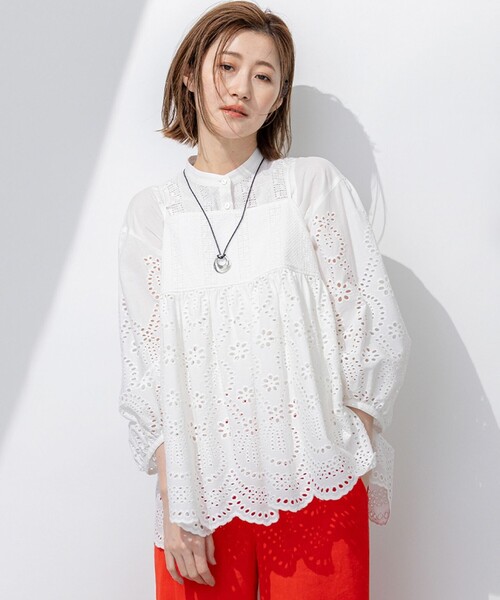 ブラウス シャツ 「洗える」コットンエンブロイダリー キャミソール