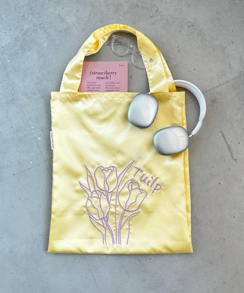 SOLLON.（ソルロン） トートバッグ チューリップ刺繍サテントート