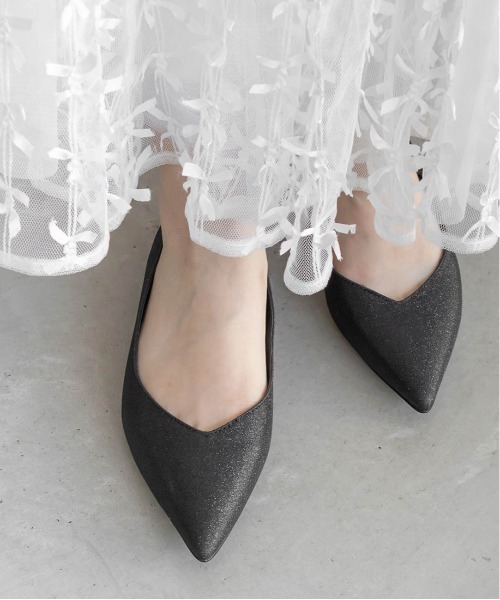 RANDA（ランダ） パンプス 2WAY リボンラメフラットパンプス