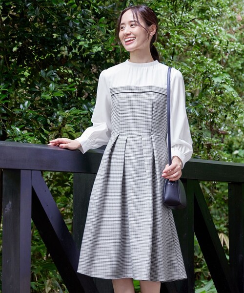Tiaclasse ワンピース ビスチェ風ツイードチェックドッキング