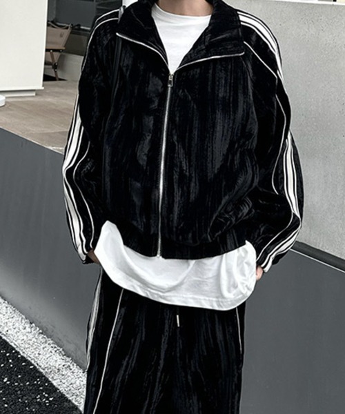 NOWLE（ノウル） ジャージ 「NOWLE」ライン柄 ベロア トラック