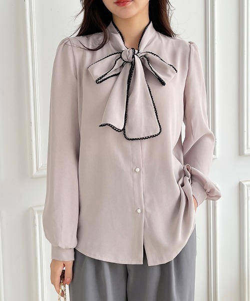 COO+i（クーイ） ブラウス シャツ 配色レースボウタイブラウス