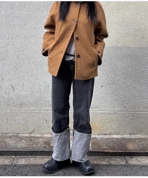 コート アウター チェック柄 スタンドネック ハーフコート FD24W275