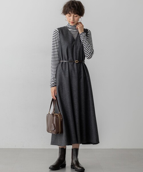 ワンピース ラメミックスツイード Vネックワンピース : ZOZOTOWN Yahoo