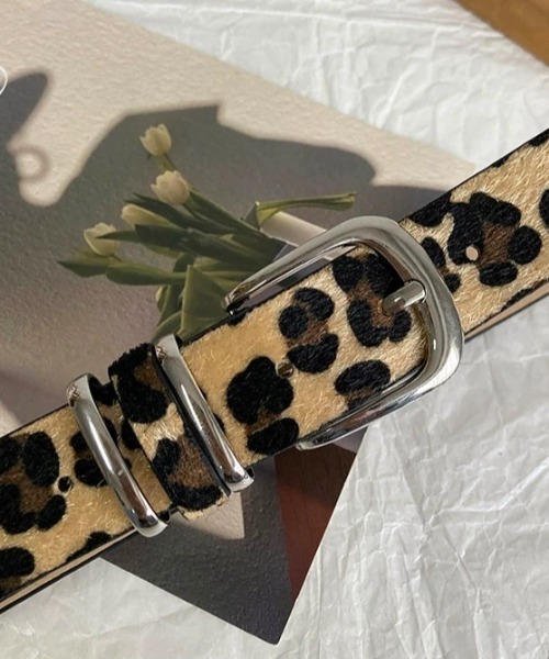 CELENA BEATS ベルト レオパード柄 ハラコ風 レザーベルト レディース