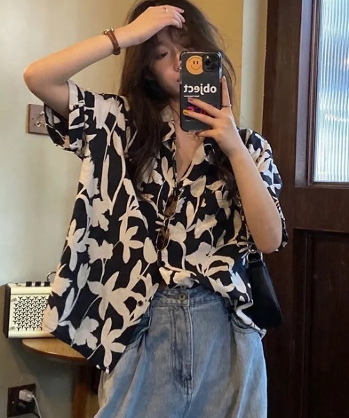 DEVICE（デバイス） ブラウス シャツ アロハ 柄 ビッグシルエット 半袖