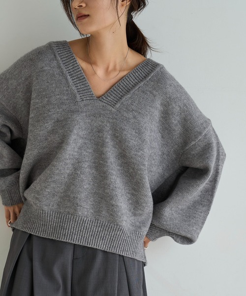meilmada ニット セーター ディープVネックニットプルオーバー
