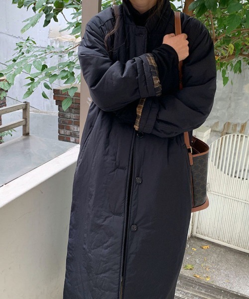 トレンチコート コート チェック柄裏地付きロングトレンチコート