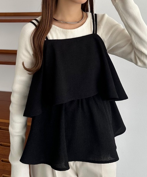 callautia（カラウティア） キャミソール 薄手ツイードフリルキャミ