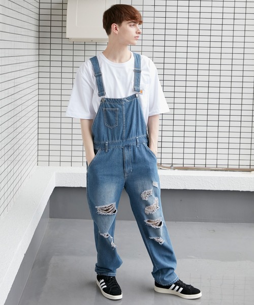 8 オーバーオール サロペット ダメージデニムオーバーオール メンズ